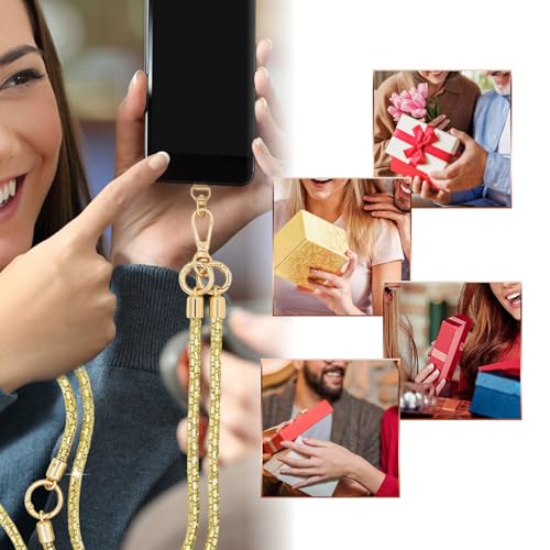 Crystal Phone Strap Crossbody Rhinestone Cell Phone Neck, Yellow - color: Yellow