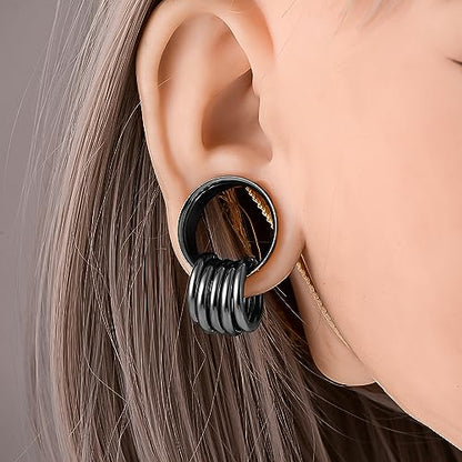 DOEARKO 2PCS Ear Gauges Cool Bat Saddle Ear Plugs Tunnels 316 Stainless Steel Hypoallergenic Earrings Gauges for Ears Expander Body Piercing Jewelry - color: #301 Black, size: 5/16"