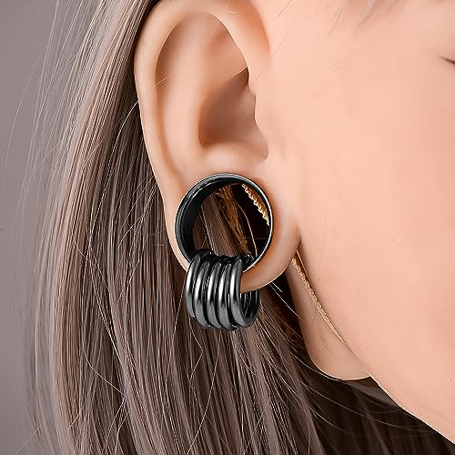DOEARKO 2PCS Ear Gauges Cool Bat Saddle Ear Plugs Tunnels 316 Stainless Steel Hypoallergenic Earrings Gauges for Ears Expander Body Piercing Jewelry - color: #301 Black, size: 3/8"