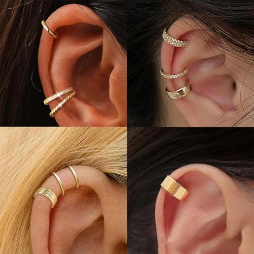 12Pcs Ear Cuffs Non Piercing 14K Gold Plated Ear Cuff Earrings for Women Adjustable Non Pierced Ears Clip on Cartilage Earrings Set Jewelry - color: A3: 12set ear cuff