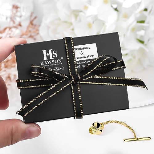 HAWSON Mens Tie Tack with Chain Round Crystal Wedding Business Accessories - color: Gold + Light Topaz