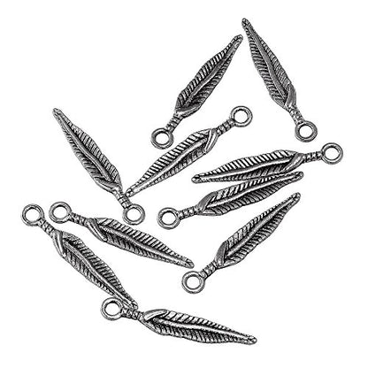 RUBYCA 30PCS Charm Pendant Long Feather Tibetan Metal Beads Silver Color Jewelry Making Bracelet DIY - color: Long Feather, size: 30 PCS