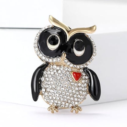 Enamel Bird Brooch for Women Rhinestones Owl/Hummingbird/Eagle/Toucan Lapel Pin Cute Bird Brooches Jewelry Gifts for Mom Wife - color: White-Owl 4
