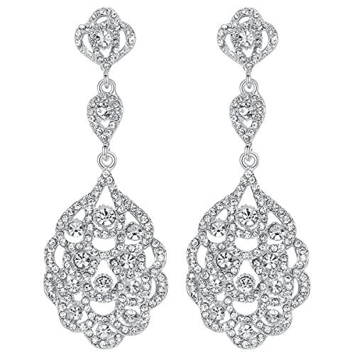 Wedding Teardrop Dangle Earrings Crystal Rhinestone Beaded Chandelier Earrings for Brides Gold - color: A-silver