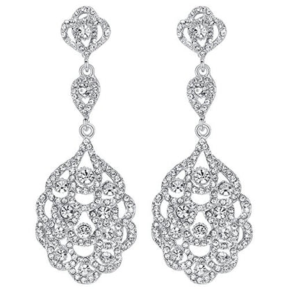Wedding Teardrop Dangle Earrings Crystal Rhinestone Beaded Chandelier Earrings for Brides Gold - color: A-silver