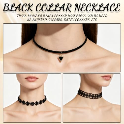 7 Pcs Black Velvet Choker Set - Gothic Tattoo Lace Choker Necklaces, Adjustable Retro Chokers Jewelry for Women Party Cosplay Christmas Birthday