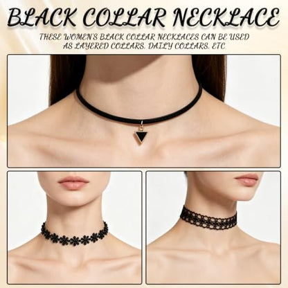 7 Pcs Black Velvet Choker Set - Gothic Tattoo Lace Choker Necklaces, Adjustable Retro Chokers Jewelry for Women Party Cosplay Christmas Birthday