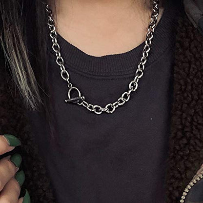 Dainty Unique Punk Layering Chain Choker Necklace Boho Jewelry Set Layered Pendant Statement Chunky Chain Necklace for Women Man