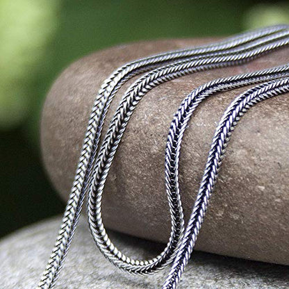 Solid 925 Sterling Silver Foxtail Chain Necklace, Width 1.5mm - Oxidized Non-Tarnish Unisex Snake Design Wheat Chain Necklace for Men Women 17.7" 19.7" 21.6" 23.6" Inch - Handmade - style: 25.6" - 65 cm