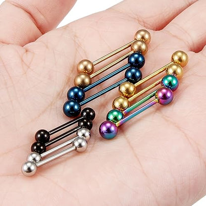 16G 14G Surgical Steel Shiny Ball Nipple Tongue Shield Ring Barbell Body Piercing Jewelry Retainer 12-16mm 12PCS - style: 12PCS - 16G Mix Color