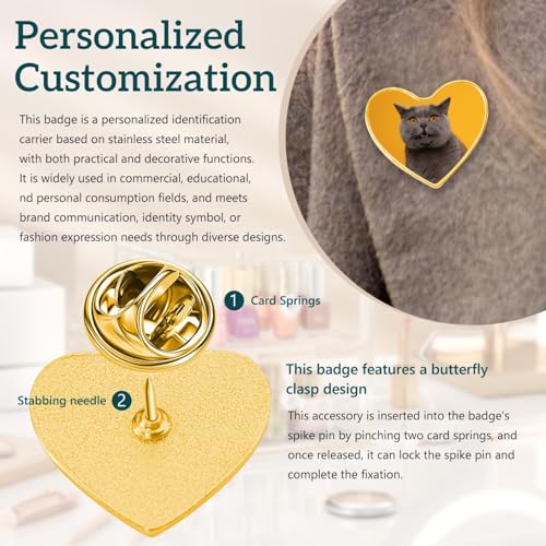 Custom Pins with Logo - Customized Buttons for men Women Customized pin - color: Heart and Gold