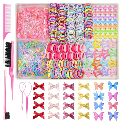 Soft Elastic Hair Ties，Colorful Hair Bobbles for Girls, Multicolor Hair Accessories Set with Hair Tail Tools & Cute Mini Hair Clips (Jumbo Pack(1000PCS)) - color: 1000PCS