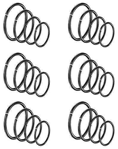 24Pcs 20G 316L Stainless Steel Nose Rings Hoop Tragus Cartilage Helix Piercing Lip Septum Ring 6-12MM Bendable - color: D: 24Pcs Black