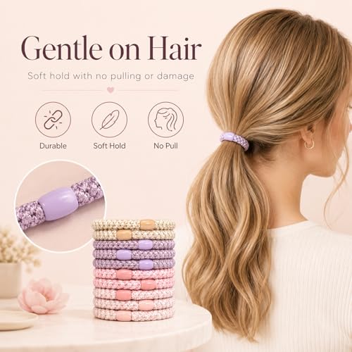 10-Piece Hair Ties: Soft Knitted Hair Tie for Thick/Coarse/Curly Hair. Gentle Hair Ties No Damage—Secure & Protect Strands (Gradient Pink) - color: Gradient Pink