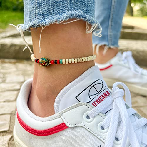Made by Nami Boho Surfer Anklet Waterproof & Adjustable Beaded Anklets for Women Beachy Ankle Bracelet Made from Waxed Cotton Rope and Beads for Summer and Hippie Style - color: White