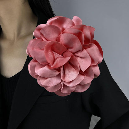 Dainty Satin Fabric Rose Flower Brooches 7.5in Extra Large Big Camellia Flower Brooches Lapel Pins for Women Wedding Party Dance Dress Clothes Accessories - color: Watermelon Red