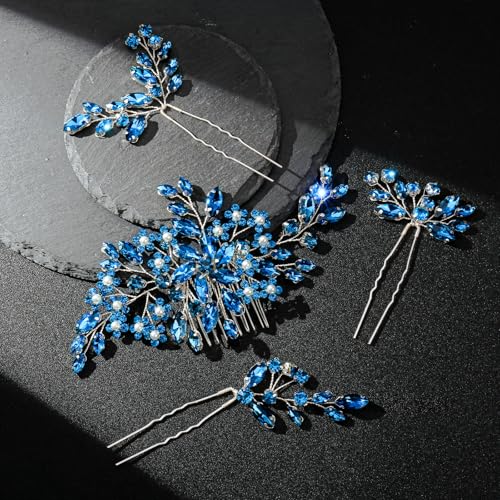 Wedding hair accessories, Bridal for piece, brides headpiece, Bride comb（Blue） - color: Blue
