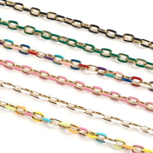 UMAOKANG 2 Yard Gold Plated Stainless Steel Chain Bulk for Jewelry Making | Colorful Enamel Paperclip Chain Roll Chunky Paper Clip Link Chain with Jump Rings and Lobster Clasps - color: Light Colorful