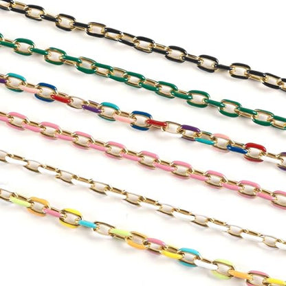 UMAOKANG 6.6 Feet Gold Plated Stainless Steel Chain Green Enamel Paperclip Jewelry Chain Roll Oil Drip Decoration Craft Chains Bulk - color: Green