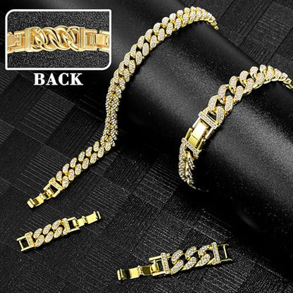 Batiyeer Women's Ankle Bracelets Cuban Link Chain Anklets Adjustable Chunky Anklets with Detachable Extender Rhinestone Bling Jewelry Gifts - color: Gold, size: 10 Mm, 9+2 Inches