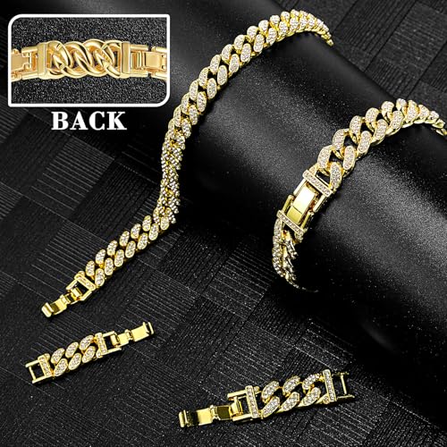 Batiyeer Women's Ankle Bracelets Cuban Link Chain Anklets Adjustable Chunky Anklets with Detachable Extender Rhinestone Bling Jewelry Gifts - color: Gold, size: 10 Mm, 8+2 Inches