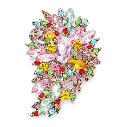 EVER FAITH Women's Austrian Crystal Wedding Flower Leaf Bouquet Brooch - color: Multicolor
