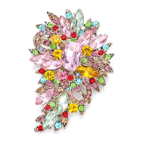 EVER FAITH Women's Austrian Crystal Wedding Flower Leaf Bouquet Brooch - color: Multicolor