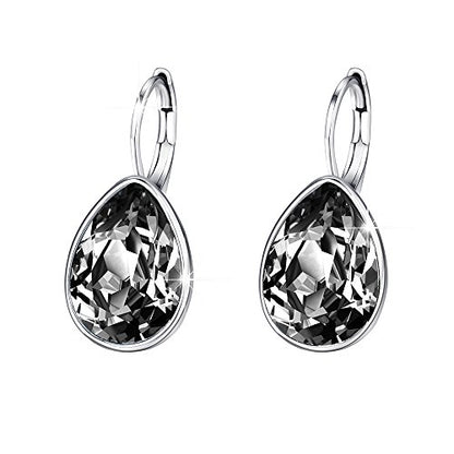 Xuping Jewelry Huggies Crystal Teardrop Earrings for Women Clear Crystals Leverback Silver Earring Fashion Party Jewelry Gifts - color: Black