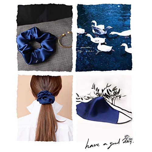 OLESILK 100% Mulberry Silk-Scrunchies for Hair Sleep, Women Grils Silk Hair Ties for Frizz & Breakage Curly Hair, No Damage, Elastics Ponytail Holder, 3 Pack - color: 3pcs, Black-Navy-Grey