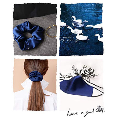 OLESILK 100% Mulberry Silk-Scrunchies for Hair Sleep, Women Grils Silk Hair Ties for Frizz & Breakage Curly Hair, No Damage, Elastics Ponytail Holder, 3 Pack - color: 3pcs, Black-Navy-Grey
