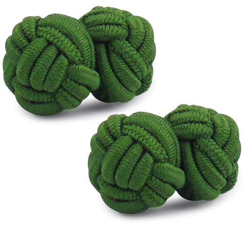HONEY BEAR Round Silk Knot Elastic Fabric Cufflinks for Men Women 1 Pair | Wedding Business, Tarnish-Resistant, for Groomsmen, Father, Husband, Wife, Anniversary, and Formal Events - style: Dark Green