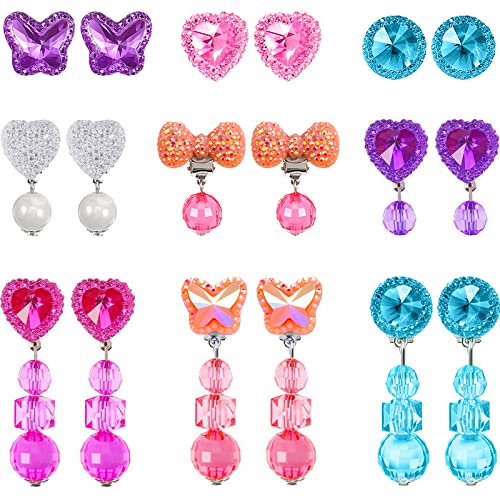 Hicarer 9 Pairs Clip On Earrings for Girls Pretend Princess Play Earrings Jewelry Set