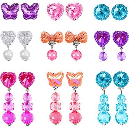 Hicarer 9 Pairs Clip On Earrings for Girls Pretend Princess Play Earrings Jewelry Set