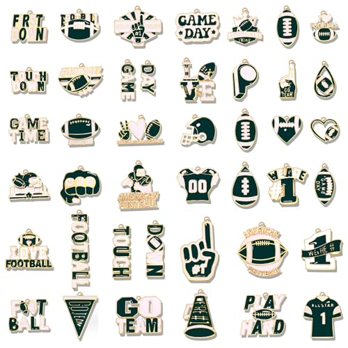 40PCS Game Day Charms for Bracelet Making Enamel Football Charms for Bracelet Necklace Earrings Jewelry Making DIY Football Mom Accessories Gifts - color: Green White