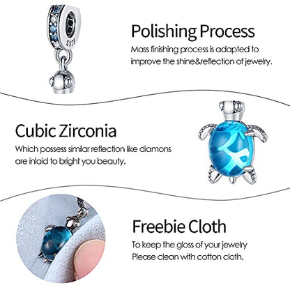 Pandach Animal Charm Bead fits Charms Bracelets for Woman-925 Sterling Silver Dangle Pendant Bead,Jewelry Beads Gifts for Women Bracelet&Necklace - style: Blue Turtle charm