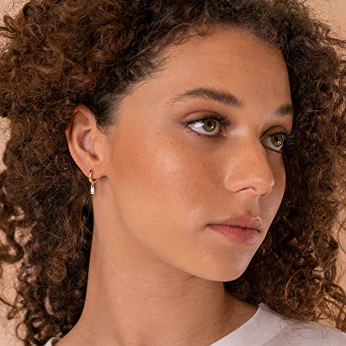 PAVOI 14K Gold Plated Huggie Hoop Earrings with Charms for Women - 925 Sterling Silver Posts Dainty Motif Huggie Hoop Dangle Earrings - Lightweight Dangle Drop Jewelry with Cubic Zirconia - style: Baguette