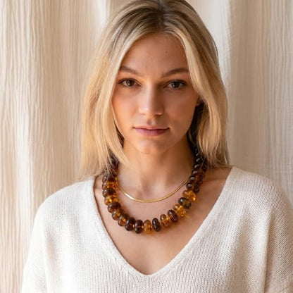 Elegance 11 designs Colorful Chunky Beaded Necklace for Women,Thick Acrylic Disc Bead Choker Statement Necklace Cute Trendy Necklaces Jewelry Gifts for Women - color: Amber