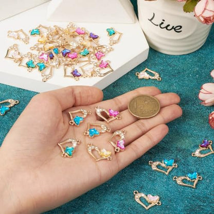 Elecrelive Crystal Heart Charms Rhinestone Heart Pendants Valentine Charms for Necklace Bracelet Earring Wedding Jewelry - color: 6 Colors Butterfly