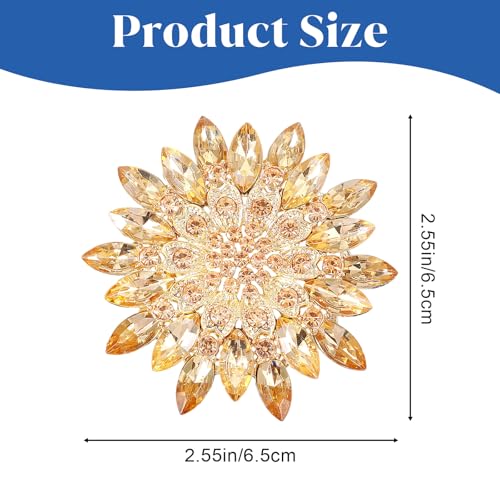 Xinjoduz Rhinestone Flower Brooch Pin, 2.55" Fashion Large Crystal Flower Brooches for Women Floral Lapel Pins for Wedding Party Birthday Dance Banquet Dress Hat Suit Bag Accessories Jewelry