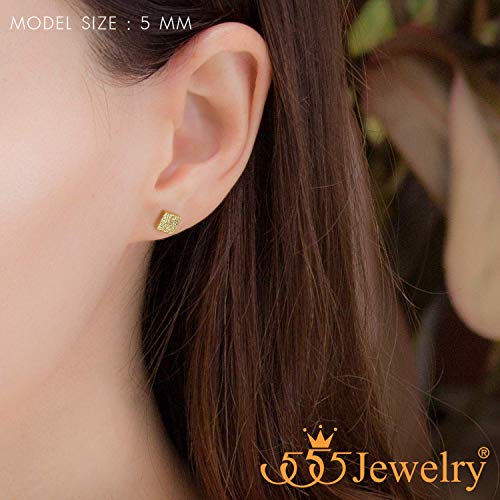 555Jewelry Womens Stainless Steel Square Cube Shape Glittery Cute Stud Earrings - color: Yellow Gold