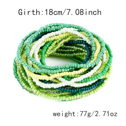 16-30Pcs Handmade Bohemian Colorful Crystal Seed Beads Stackable Adjustable Elastic Stretch Multilayerd Bracelets for Women Summer Vacation Beach Boho Bangle Jewelry - color: green