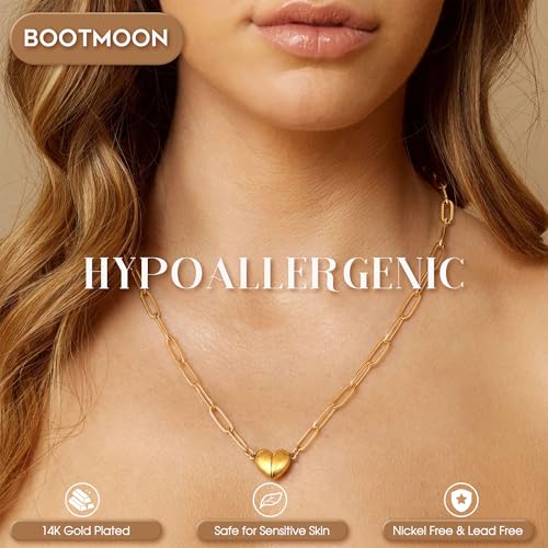 Magnetic Heart Necklaces for Women : 14K Gold Plated 316L Surgical Stainless Steel Heart Necklace Dainty Adjustable Paperclip Chain Pendant Necklace Jewelry Gifts Trendy Non Tarnish - color: Gold
