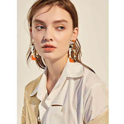 Boho Lightweight Retro Simple Acrylic Splicing Rectangle Earrings for Women Creative Exaggerated Statement Dangle Drop Earrings Jewelry - color: Orange Color Acrylic Rectangle Earrings