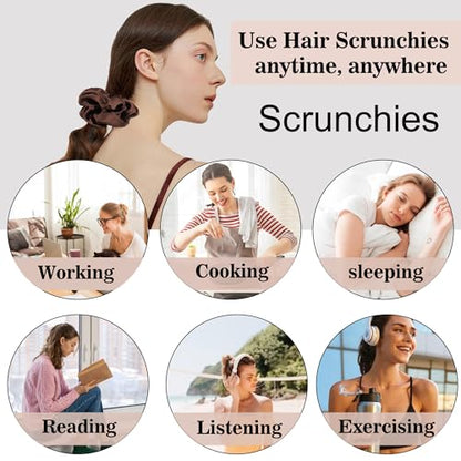 16 Pcs Satin Hair Ties and Holders for Women - Big Scrunchies for Thick, Curly Hair, Ponytail Holders, Cute Pony Tails, No Crease or Damage - color: Brown Serice