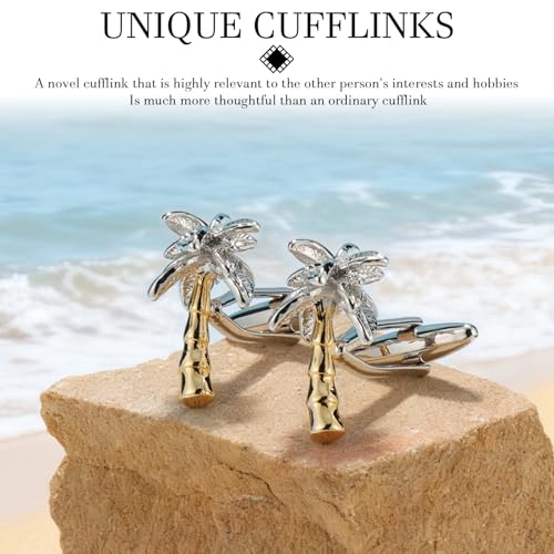 HAWSON Various Unique Cuff Links Mens, Animal/Tactical/Music/Holiday/Cufflinks, Themed Wedding Dinner Party Gift Suit Accessories - style: Palm Trees