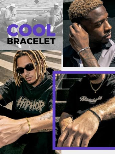 Richsteel Gold/Black/Silver Cuban Link Bracelet for Men,5/7/9/12MM Width | 316L Stainless Steel Chain Wrist Bracelet, Waterproof, No Tarnish, Hypoallergenic Hip Hop Jewelry, with Gift Box - color: 02-Gold Plated 5mm Width