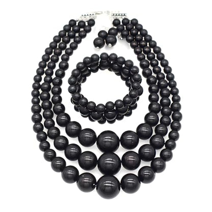 We We Imitation Pearl Necklace for Women Large Chunky Pearl Necklaces Multilayer Pearl Necklace and Earring 1920s Costume Jewelry set - color: black pearl necklace set