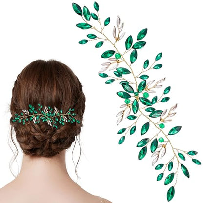 Aswewamt Green Emerald Crystal Hairband - Hair Accessory for Women, Green Leaf Headpiece for Bride, Bridesmaid, Wedding, Party, Prom, Dance, Gift