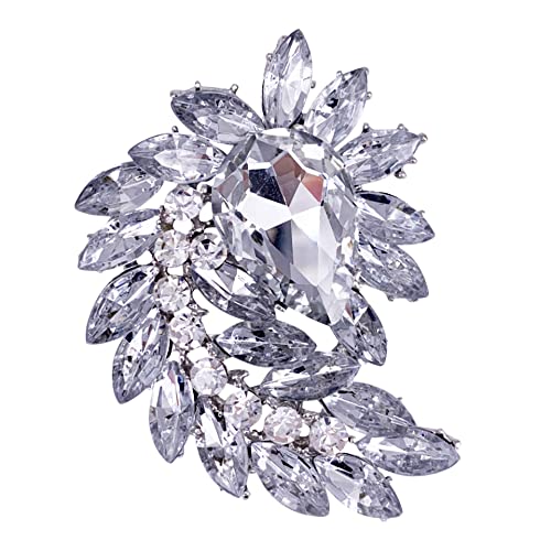 SELOVO Marquise Shape Rhinestone Red Leaf Costume Brooch Pin Jewelry Antiqued Gold Tone - color: Silver