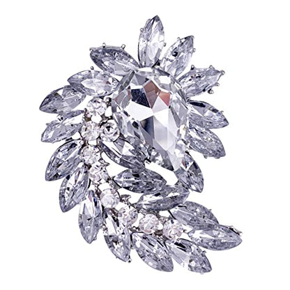 SELOVO Marquise Shape Rhinestone Red Leaf Costume Brooch Pin Jewelry Antiqued Gold Tone - color: Silver